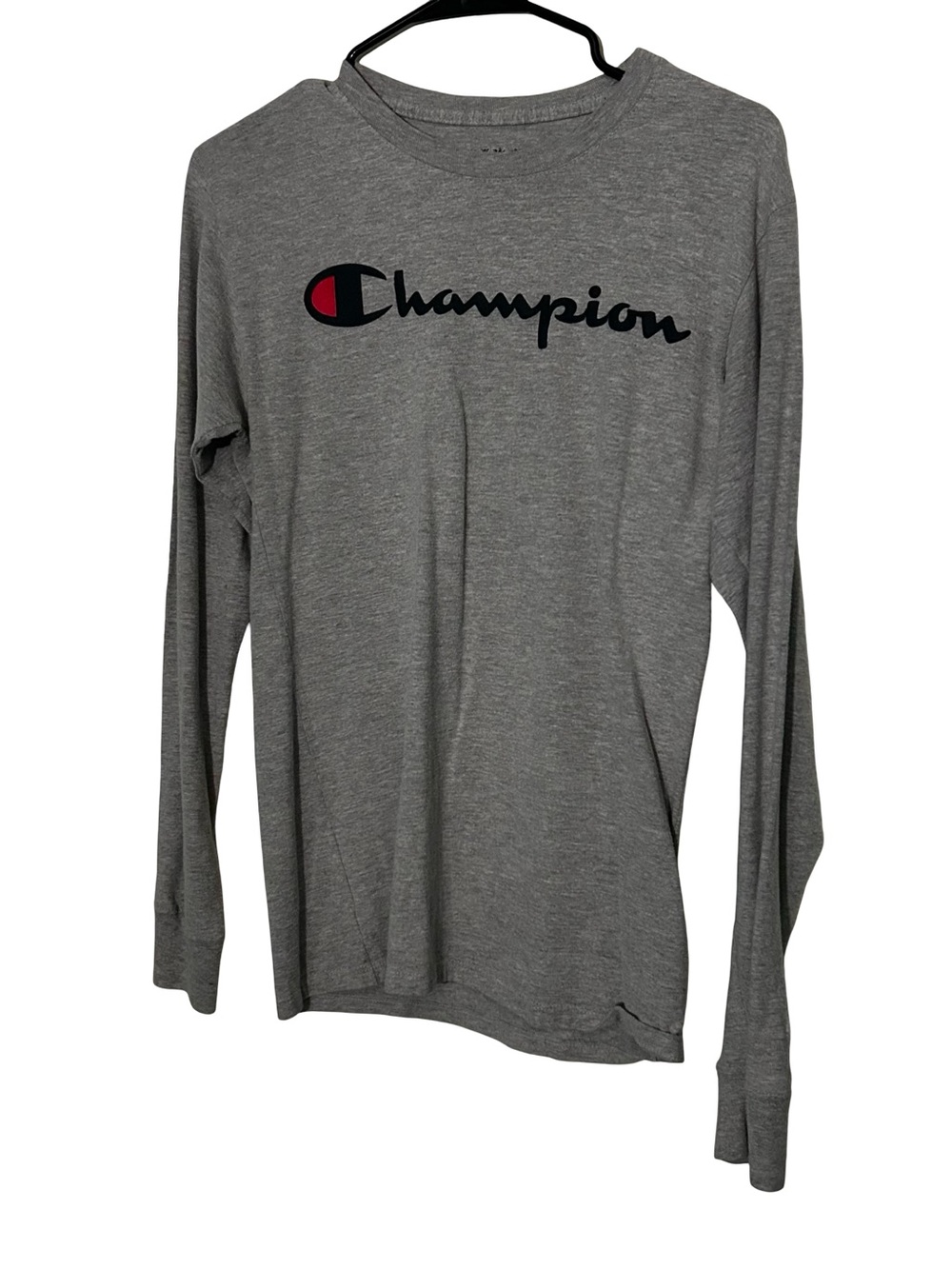 Champion Men’s Long Sleeve Logo Shirt - Gray with Red & Black Logo